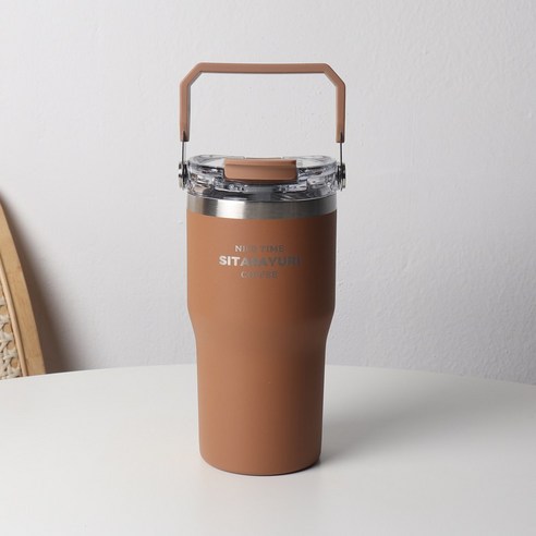 [파격사은품] 지제이 스텐 사각핸들 빨대 텀블러, 1개, Brown, 600ml