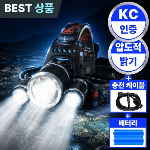에센드 초강력 밝기 충전식 led 헤드랜턴 해루질 낚시, 로열블랙, 1개