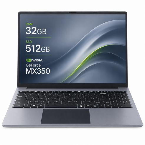 15.6인치 노트북 RAM 32GB SSD 512GB AMD A6-7310U NVIDIA GeForce MX350 2GB 외장그래픽 지문인식 사무용 학습용 영상용 가성비 노트북, WIN10, 그레이색