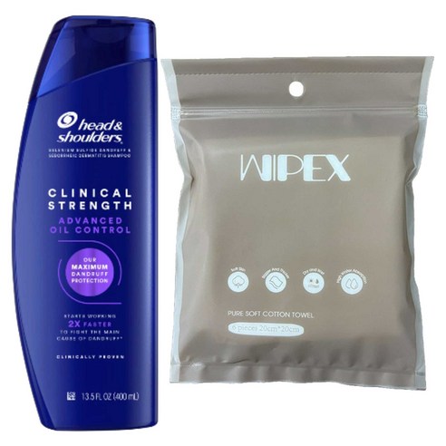 헤드앤숄더 클리니컬 스트렝스 어드밴스드 오일 컨트롤 샴푸 400ml + wipex 퓨어 소프트 코튼 타올 6매입, 1세트