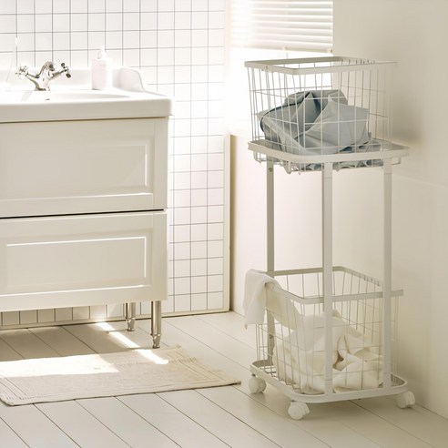 메종드꼼마 도브 2단 빨래바구니 화이트, 화이트, 사이즈, 1개 섬네일