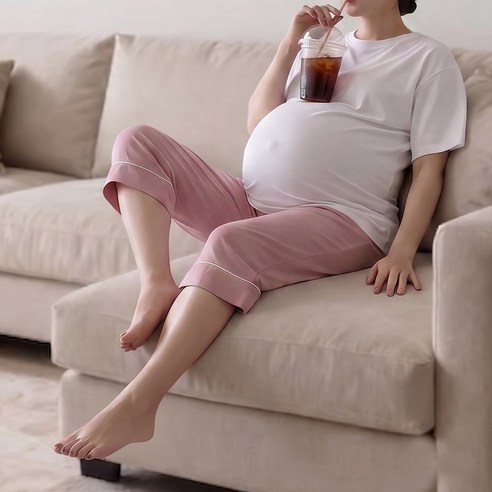 [당일출고] 수엠W 임산부 7부 홈웨어 바지 여름 잠옷 복대 밴딩 P40 무드홈7부팬츠