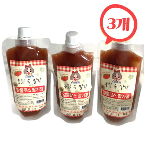 동화속딸기 무설탕 저당 저칼로리 알룰로스 딸기잼, 3개, 200g