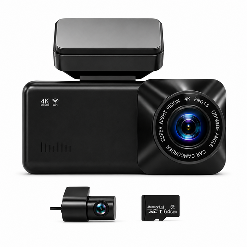 VIMONIC 4K UHD+FHD 고화질 2채널 차량용 블랙박스 GPS 내장 WiFi 스마트폰 연동 지원 한국어 음성 안내, 단품, 64GB