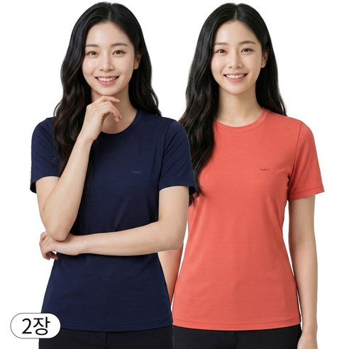 아소트 여성 여름 냉감 쿨티셔츠 프리미엄 기능성 라운드 반팔티 골프 등산 작업복 흡습속건 2장세트