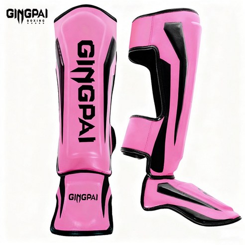 GINGPAI 깅파이 일체형 정강이 보호대 킥복싱 MMA 무에타이 격투기 태권도 보호용품 GDYHTWDFP, 1세트, 핑크