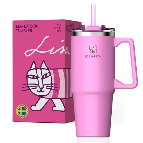 리사라르손 대용량 올스탠 텀블러 Lucky Character Package 평온의 마이키 액막이 행운 캐릭터, 1개, 900ml, 핑크
