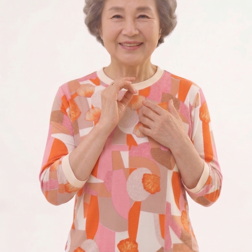 마그랜마 60대 70대 80대 엄마 할머니 화사한 패턴 시원한 냉감 7부 티셔츠 여름 외출복 (감사엽서 패키지)