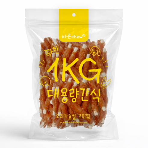 바른츄 꽉찬 대용량 강아지 간식, 1개, 1kg, 오리가슴살 우유껌