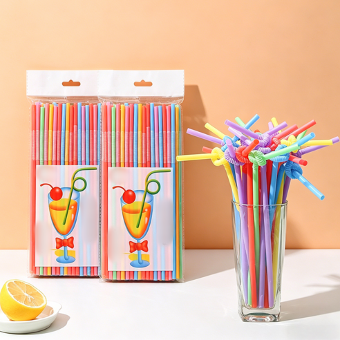 창의적인 DIY 자바라 빨대 가정용 일회용 색깔 대용량 음료수 빨대, 2세트, 100개