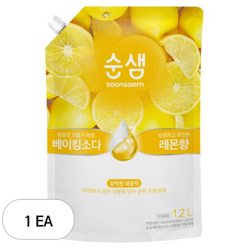 순샘 베이킹소다 레몬 주방세제 리필, 1.2L, 1개