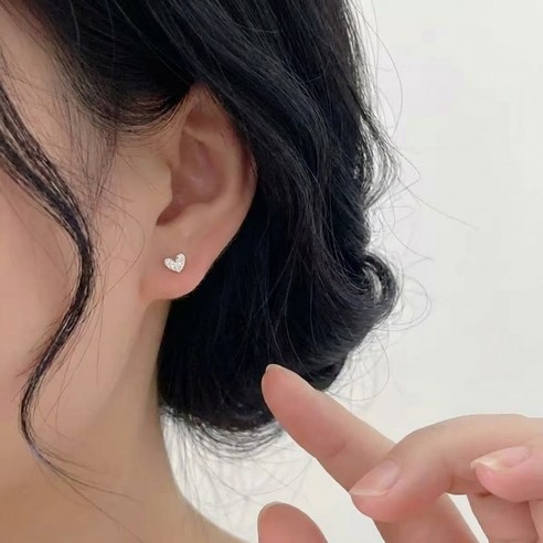 다예코 실버925 블링 하트 큐빅 피어싱 2P