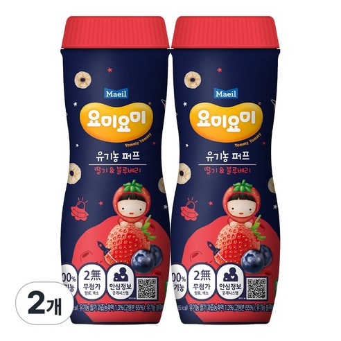 요미요미 오가닉퍼프 딸기&블루베리, 딸기블루베리, 42g, 2개