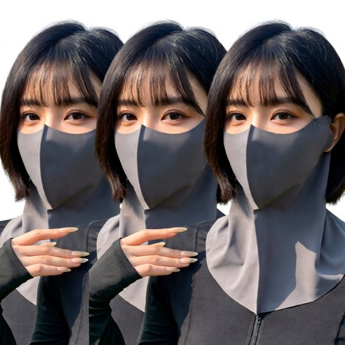라이노아 여름 자외선차단 마스크 3D 입체 넥페이스가드 목가리개 골프 등산 낚시 스포츠 쿨마스크 3장세트, 진그레이+진그레이+진그레이, 3개