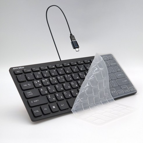 애니젠 USB + C타입 유선 미니 키보드 키스킨 포함, K300C, 블랙
