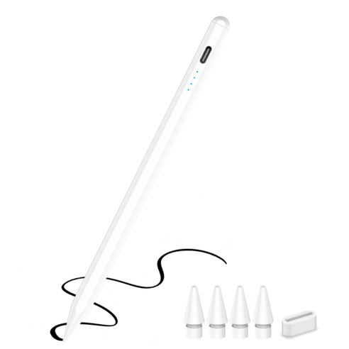 JAMJAKE 아이패드 호환 스타일러스 펜슬 스마트 터치펜 초미세 펜촉 USB-C 충전식 + 여분 펜촉 4개 증정 Q52, 화이트, 1개