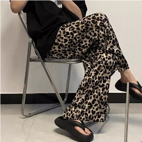 가볍고 편안한 호피 주름팬츠 플리츠 레오파드 냉장고 밴드 바지 홈웨어