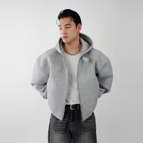 [당일출고] 네오프렌 회색 두꺼운 후드집업 모자큰후드티