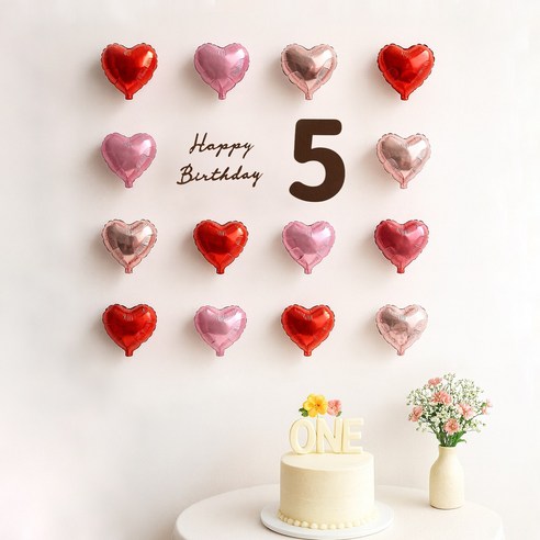 해피제이니 펠트 생일레터링 미니하트 풍선 20개 생일 파티용품 세트, 1세트, 레드 5번