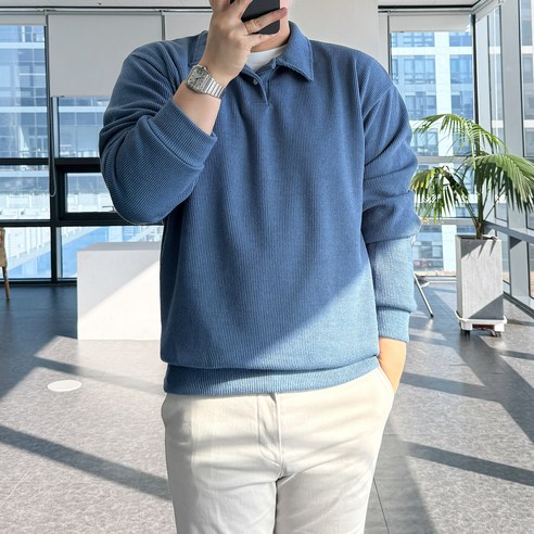 룩플레인 국내생산 세련된 맨투맨 니트 카라 티셔츠 10color