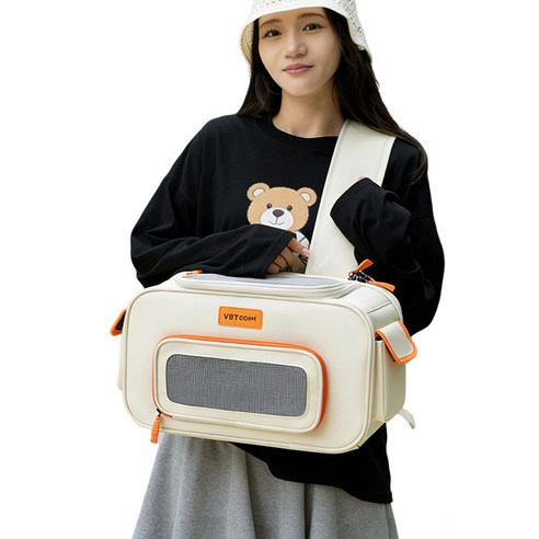 Shipshape 강아지 슬링백 고양이 이동가방 프론트백 슬링백 반려동물 이동가방 크로스끈, 1개, 베이지