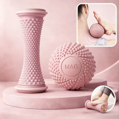 Clevoria 원형 지압 마사지볼 발바닥 근육이완 족저근막염 완화 도움 요가 필라테스용, 1세트, 핑크2종