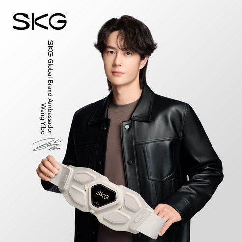 SKG W9 Pro 프리미엄 스마트 허리마사지기 초슬림 온열 복대 레드라이트 듀얼 안마기 직장인 선물, 미백색, 탈부착금
