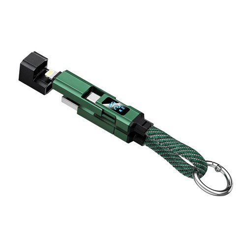 4in1 65W 고속충전케이블 키링 데이터 케이블 스마트 디지털 표시, 1개, 녹색, 20cm
