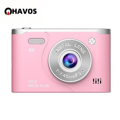 Havos 카메라추천 디지털카메라 브이로그촬영 야외활동 일상기록 가성비 입문용카메라 4K, 분홍색