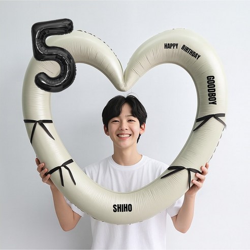 해피제이니 블랙 숫자 하트프레임 풍선 생일파티용품세트(프리레터링 시트지 포함) 포토존, 1세트, 5 크림하트