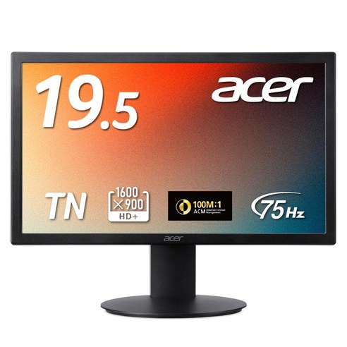 Acer HD+ (1600x900) TN 75Hz 6ms (GTG) NTSC 72% HDMI 1.4 D-Sub VESA E200Qbi 모니터 19.5인치