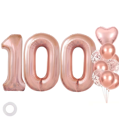 파파 파티 로즈골드 콘페티 하트 대형 숫자 풍선 세트, 1개, 100