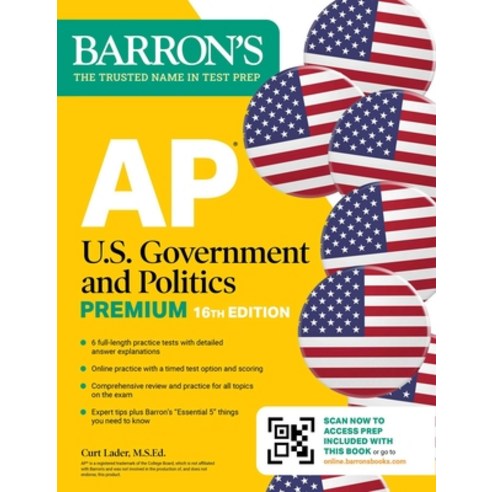 (영문도서) AP U.S. Government and Politics Premium Sixteenth Edition: Prep Book with 6 Pr... Paperback, Barrons Educational Services, English, 9781506296593