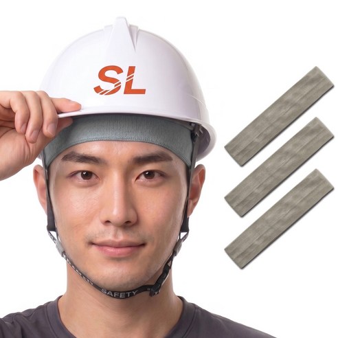 SL 안전모 내피 땀흡수대 땀받이 쿨링 여름 헤어밴드 3개, 1세트, 그레이
