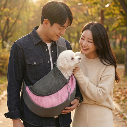 아노유 통풍 메쉬 강아지 이동 가방 산책 슬링백 고양이 캐리어, 1개, 핑크