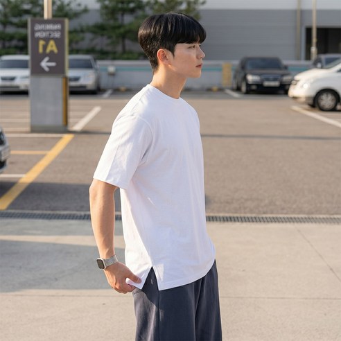 쿨쉐어 레이어드 20수 프리미엄 순면 옆트임 반팔 티셔츠