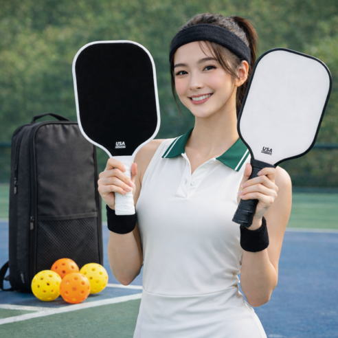 마비에르 MAVIER 피클볼 패들 Pickleball 파이버글라스 라켓 세트 USAPA 공인, 1세트, 블랙&화이트