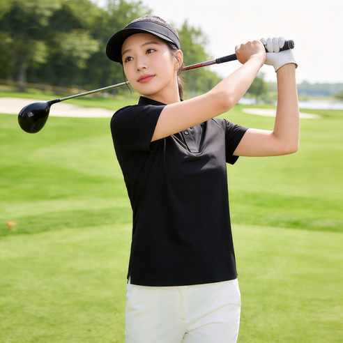 여성 골프 반팔 티셔츠 카라넥 냉감 스판 통기성 기능성 여름 상의