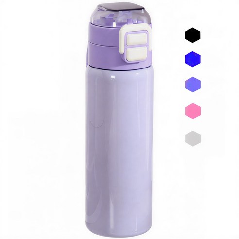 호주머니 스텐 텀블러 보온병 원터치 손잡이 초등학생 빨대 텀블러 물병, 1개, 500ml, 퍼플