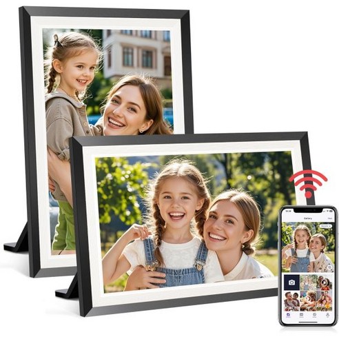 RCA 10.1인치 WiFi 디지털 액자 전자 사진 32GB 저장 용량 HD IPS 터치스크린 기능 자동 회전 벽걸이형 Uhale 앱에서 간편하게 설정하여 언제든 동영상 공유, Black&White-10.1 Inch-Standard