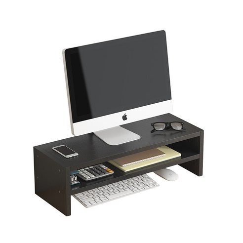 기본형 2단 수납형 모니터받침대 책상정리, 블랙