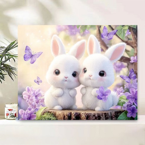 티레오 보석십자수 캔버스형 액자 50x40cm DIY 키트 3D 대형 장식용 그림 재물 동물 풍경 객실 풍수 인테리어, 1개, J13 토끼 라벤더