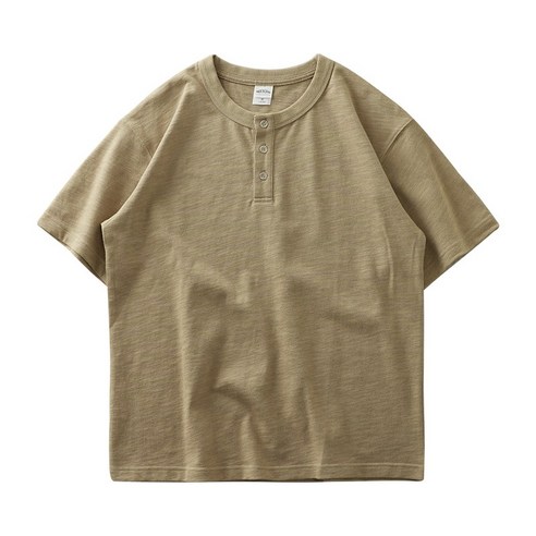 DUKEEN 320g 헤비웨이트 남자 헨리넥 반팔티 오버핏 면 100% 데일리 무지 아메카지 여름티