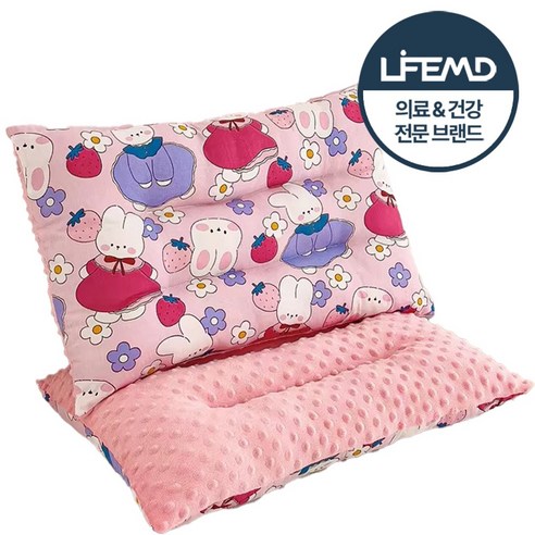 라이프엠디 빨아쓰는 어린이 순면 베개 일체형 목편한 숙면 꿀잠 솜베개 애니멀 애착 수면 배게 통째로 세탁하는 코튼베개 사계절용, 핑크래빗