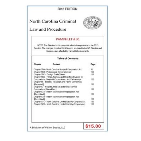 (영문도서)North Carolina Criminal Law and Procedure-Pamphlet 31 Paperback, Createspace Independent Pub..., English, 9781502913012