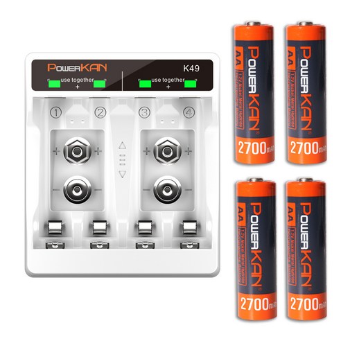 POWERKAN AA고용량충전지+충전기세트 K49 니켈수소 AA 2700mAh 1.2 Nimh, 1세트