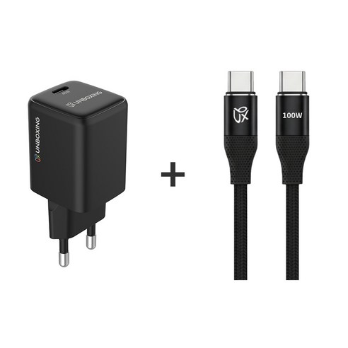 언박싱 PPS PD 45W 초고속충전기 + 브랙스 패브릭 C to C 100W 케이블, 1개, 블랙, 2m