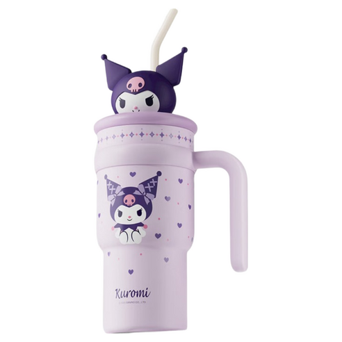 산리오 캐릭터 피규어 뚜껑 분리형 빨대 보온 텀블러, 1개, 700ml, 퍼플 쿠로미