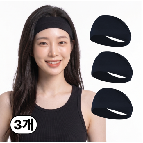 인헤븐 남녀공용 스포츠 헤어밴드, 3개, 블랙