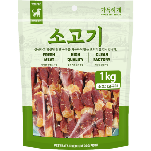 펫트리츠 가득하개 강아지 대용량 간식, 1kg, 1개, 소고기고구마